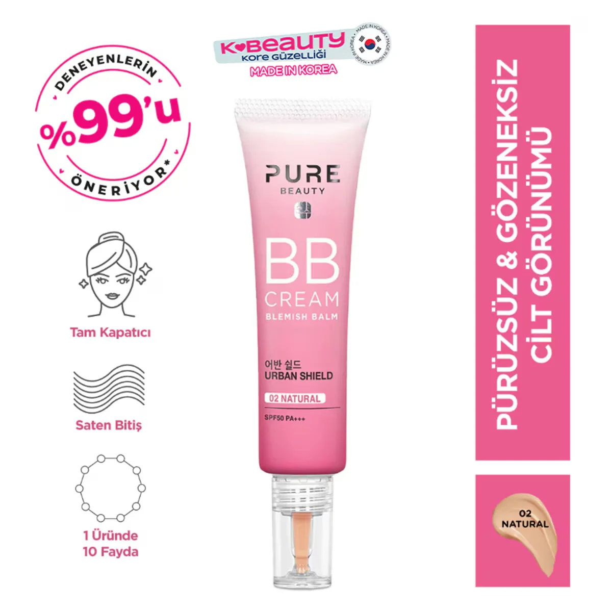 Pure Beauty BB Cream SPF50 PA+++ Natural 30ml - Leichter Glow