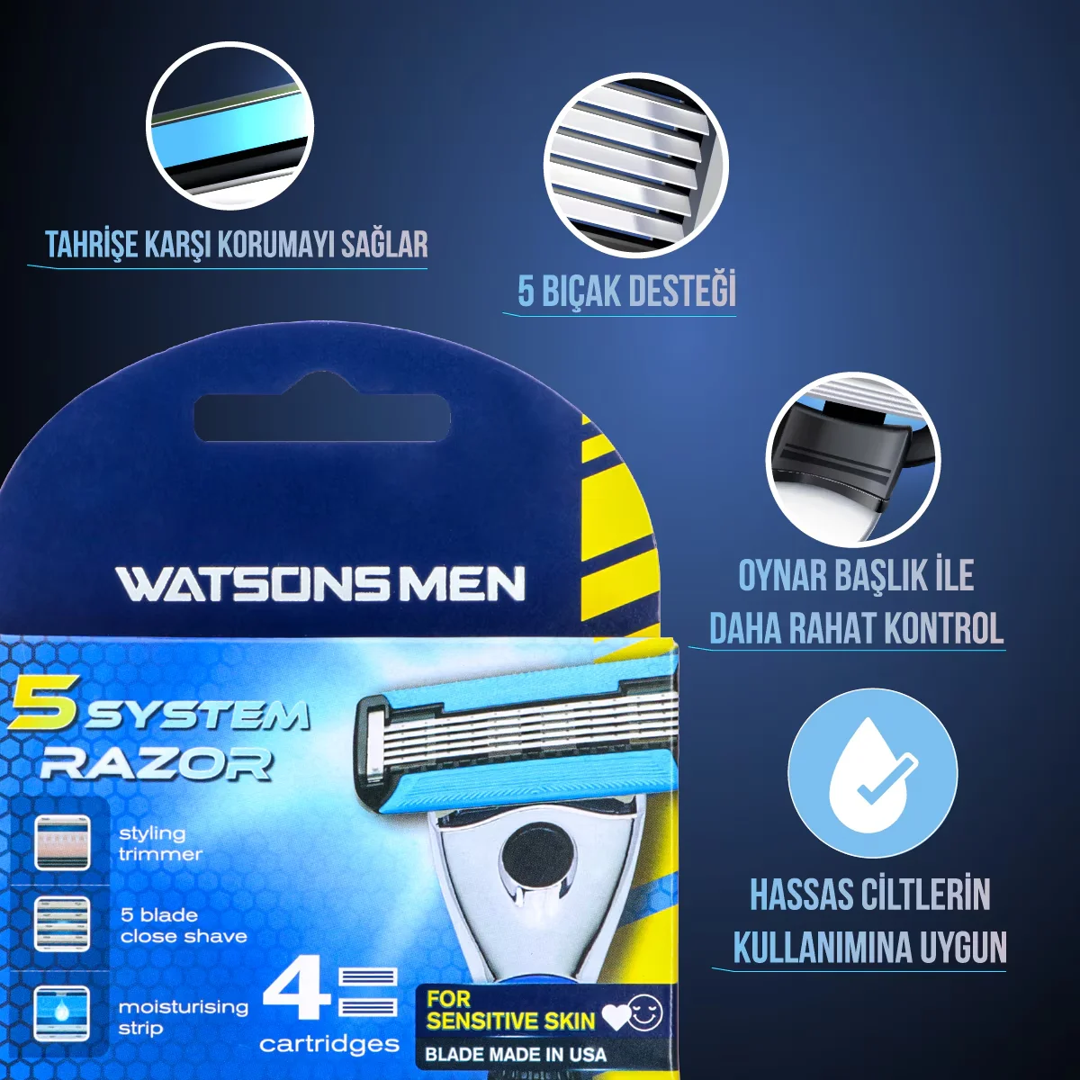 Watsons Men 5 blade Spare Razor 4 pcs