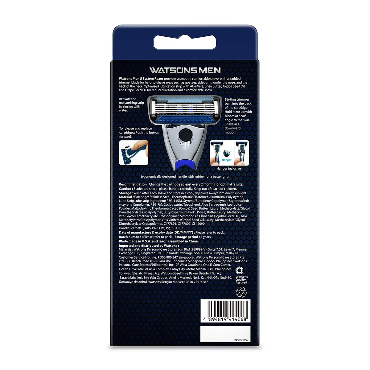 Watsons Men 5 blade Razor 1 handle + 2 spares