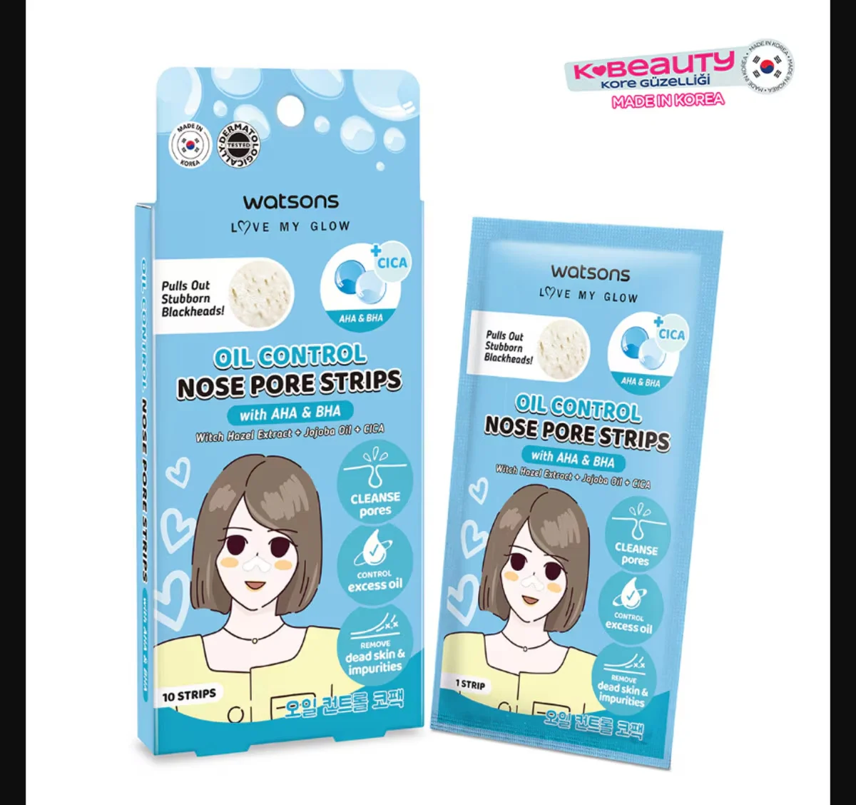 Пластыри для носа контроля масла Watsons AHA&BHA 10 шт.