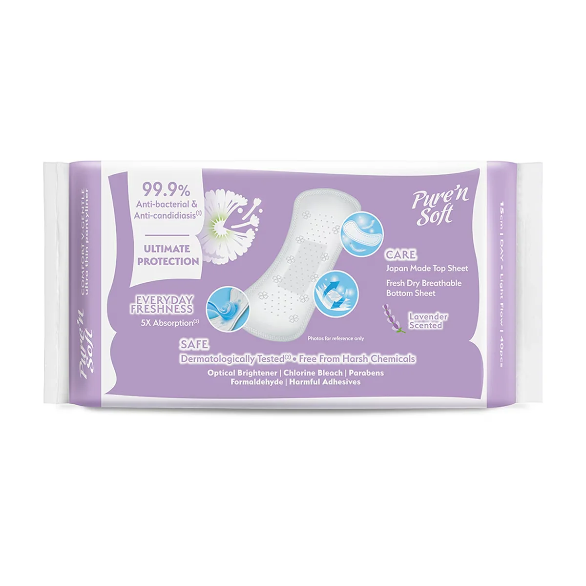Pure'n Soft Comfort Ultra Thin Daily Pads Lavender 40 pcs