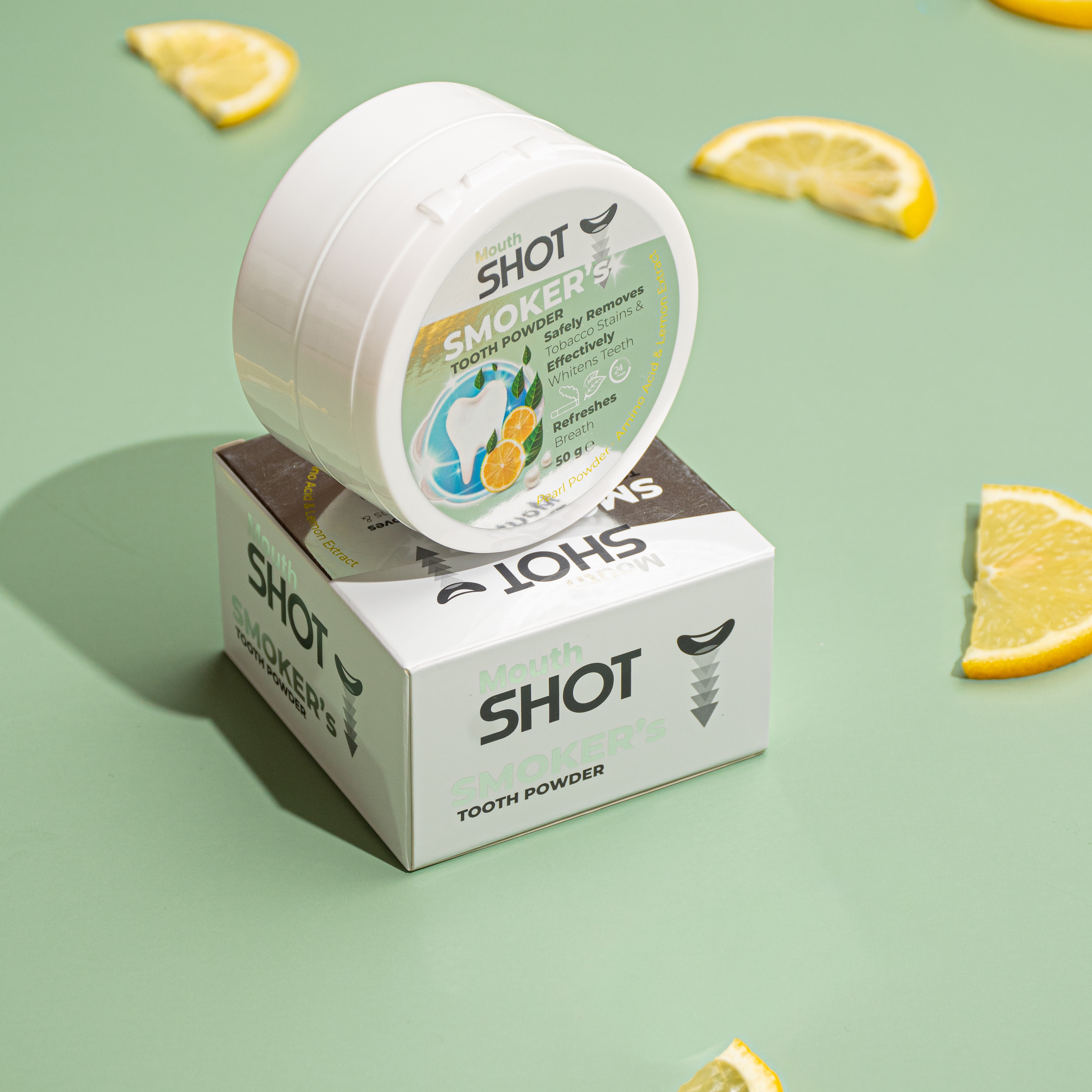 Mouth Shot Teeth Whitening Powder for Smokers with Lemon &amp; Pearl Extract from Mouth Shot – 50g