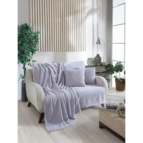Wondel Gray Polycotton Bed Sofa Cover & Blanket 140x140 cm