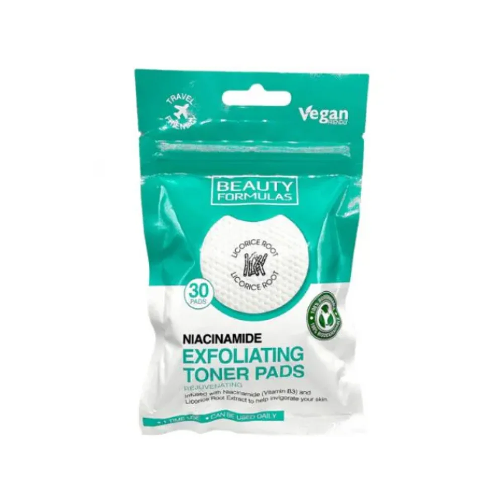 Exfoliating Toner Cotton Pads with Niacinamide and Licorice from Beauty Formulas, 30 Pieces