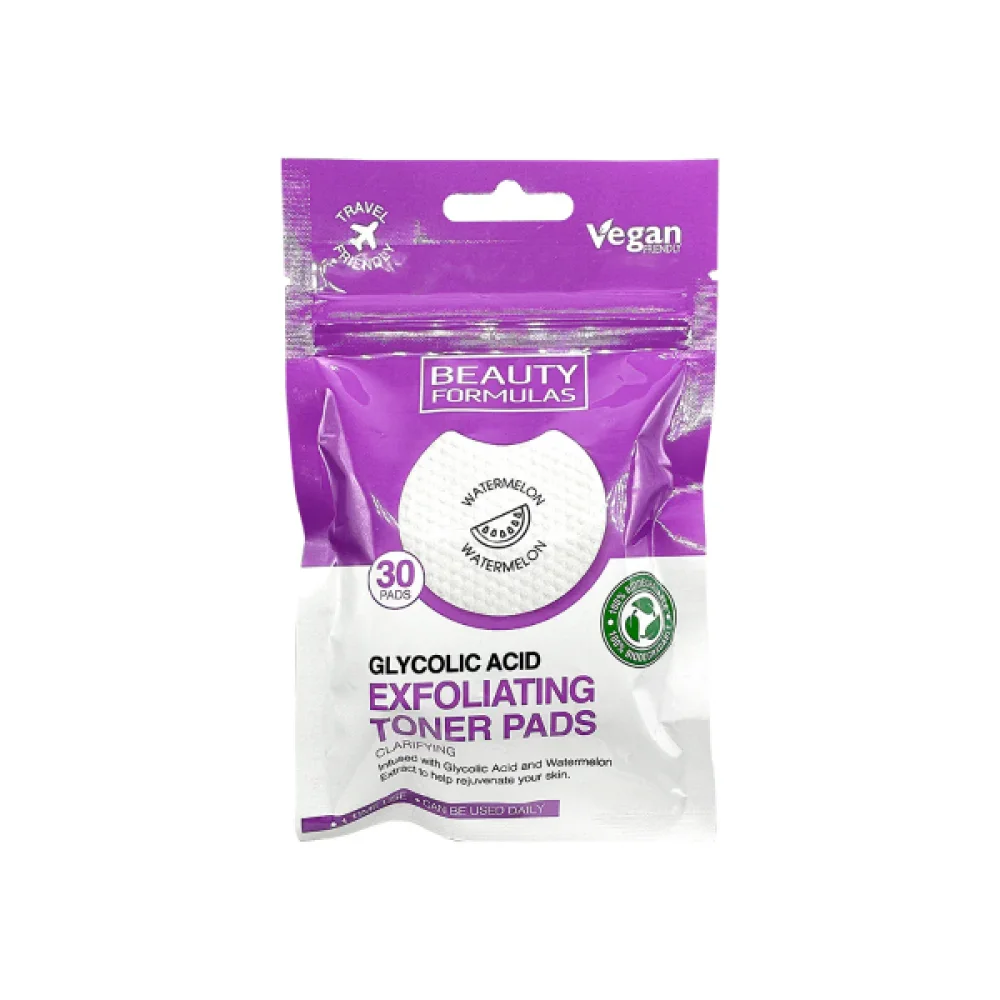 Glycolic and Watermelon Exfoliating Toner Cotton Pads by Beauty Formulas, 30 Pieces