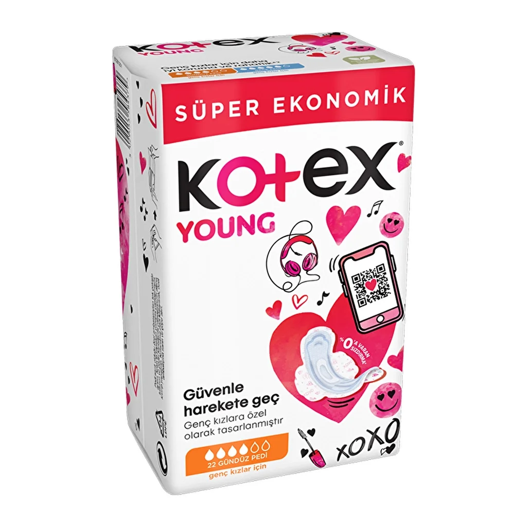Kotex فوط كوتكس يونغ النهارية، ٢٢ فوطة | امتصاص فائق وراحة فائقة