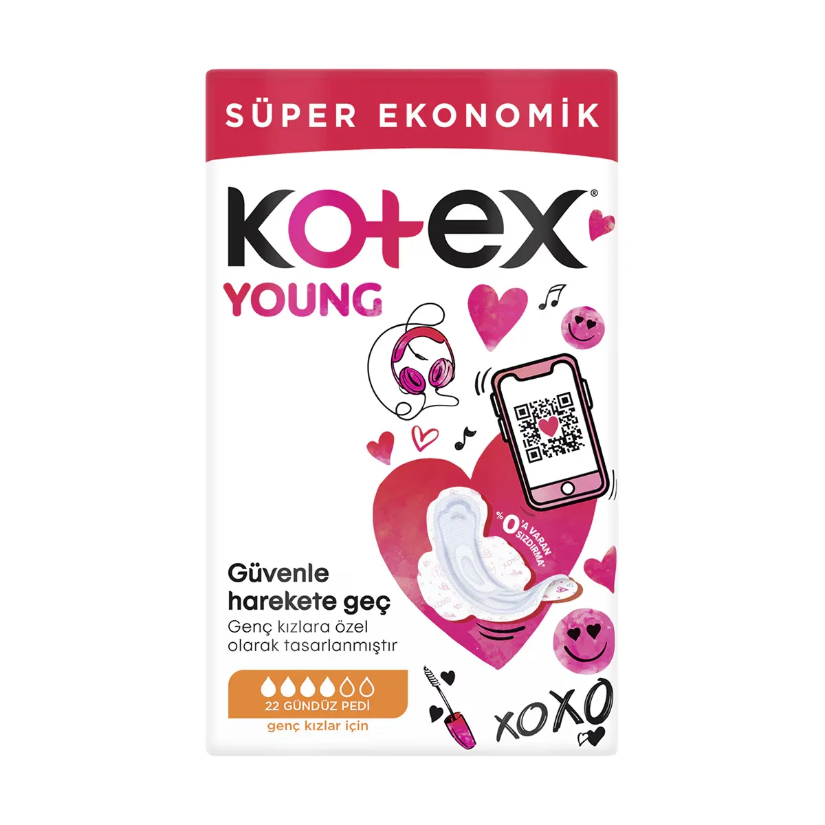 Kotex فوط كوتكس يونغ النهارية، ٢٢ فوطة | امتصاص فائق وراحة فائقة