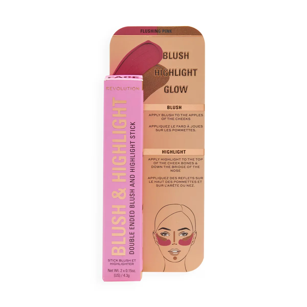 Revolution Blush &amp; Highlighter Stick Flushing Pink