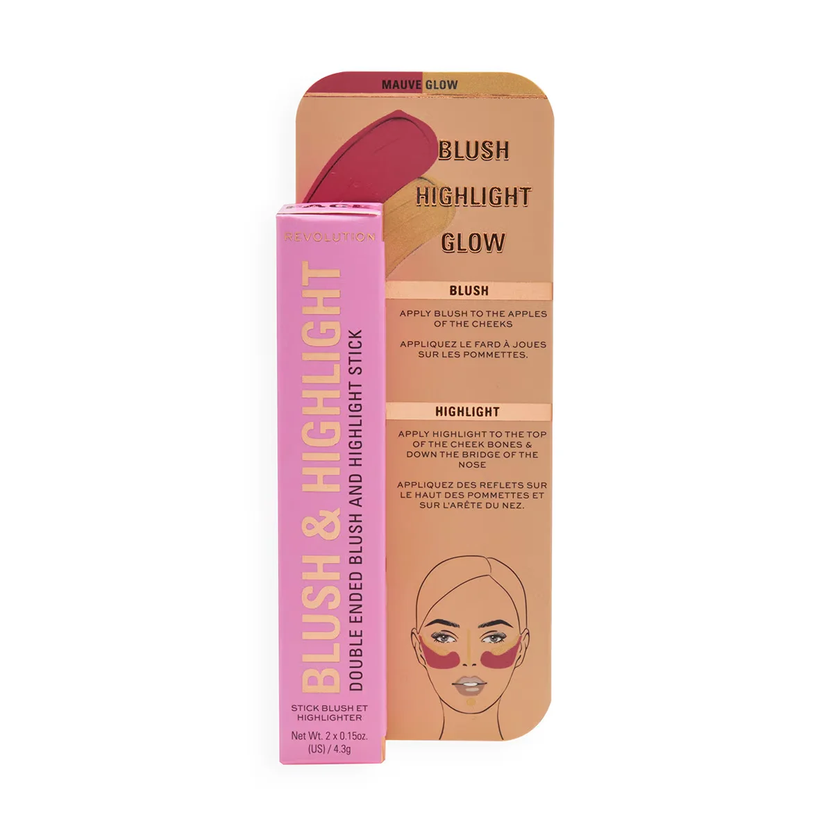 Revolution Blush &amp; Highlighter Stick Mauve Glow