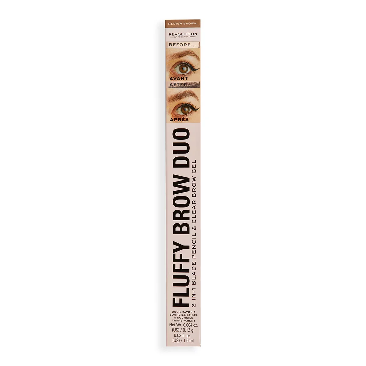 Дуэт для бровей Revolution Fluffy Brow: карандаш и гель для бровей средне-коричневый