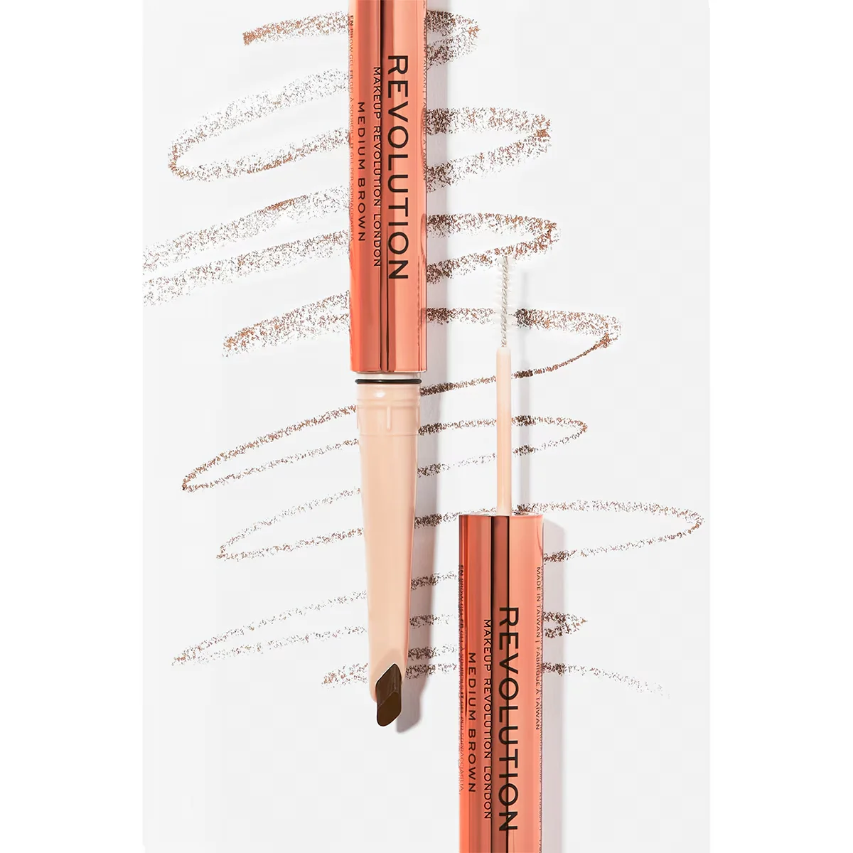 Дуэт для бровей Revolution Fluffy Brow: карандаш и гель для бровей средне-коричневый