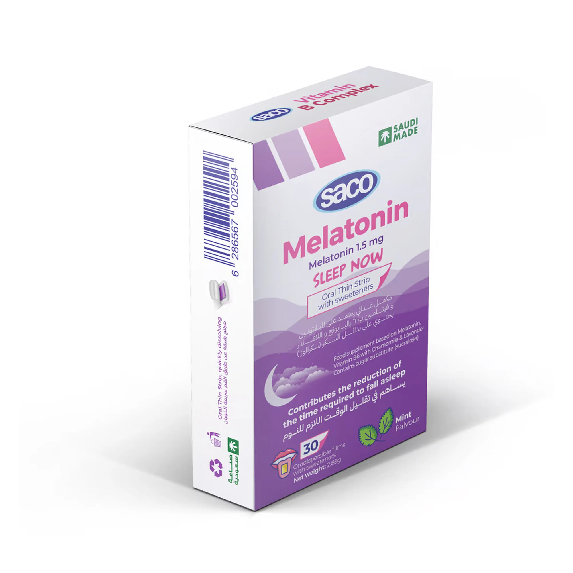 Saco Melatonin 1.5 MG Mint Flavor 30 Strips