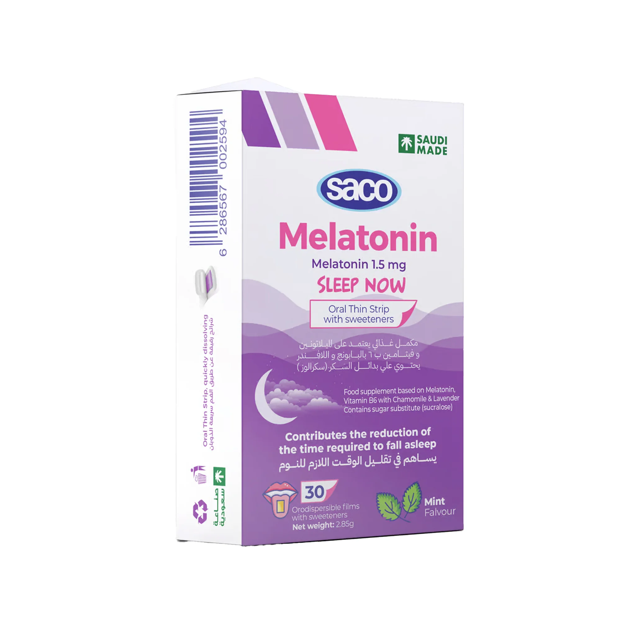 Saco Melatonin 1.5 MG Mint Flavor 30 Strips
