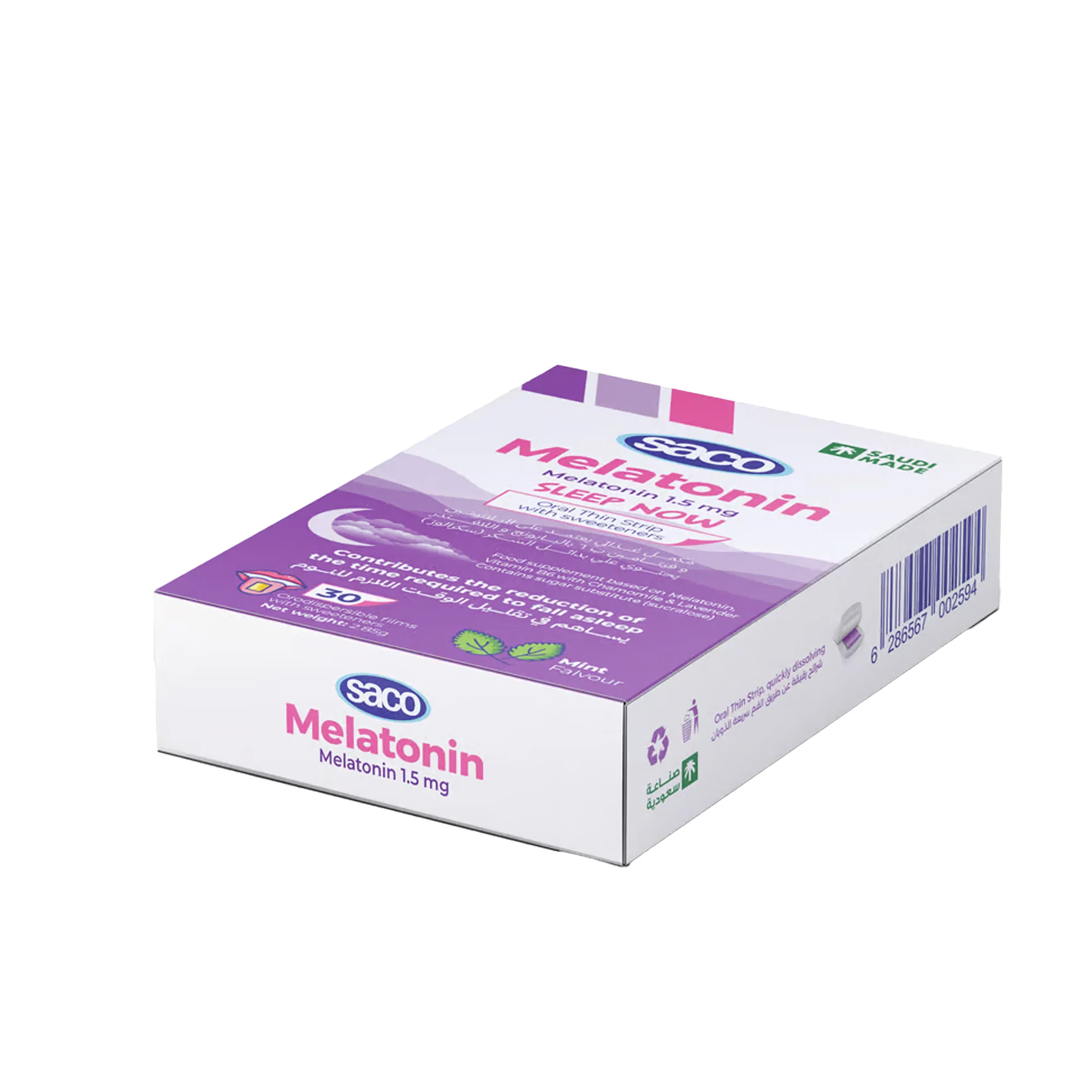 Saco Melatonin 1.5 MG Mint Flavor 30 Strips