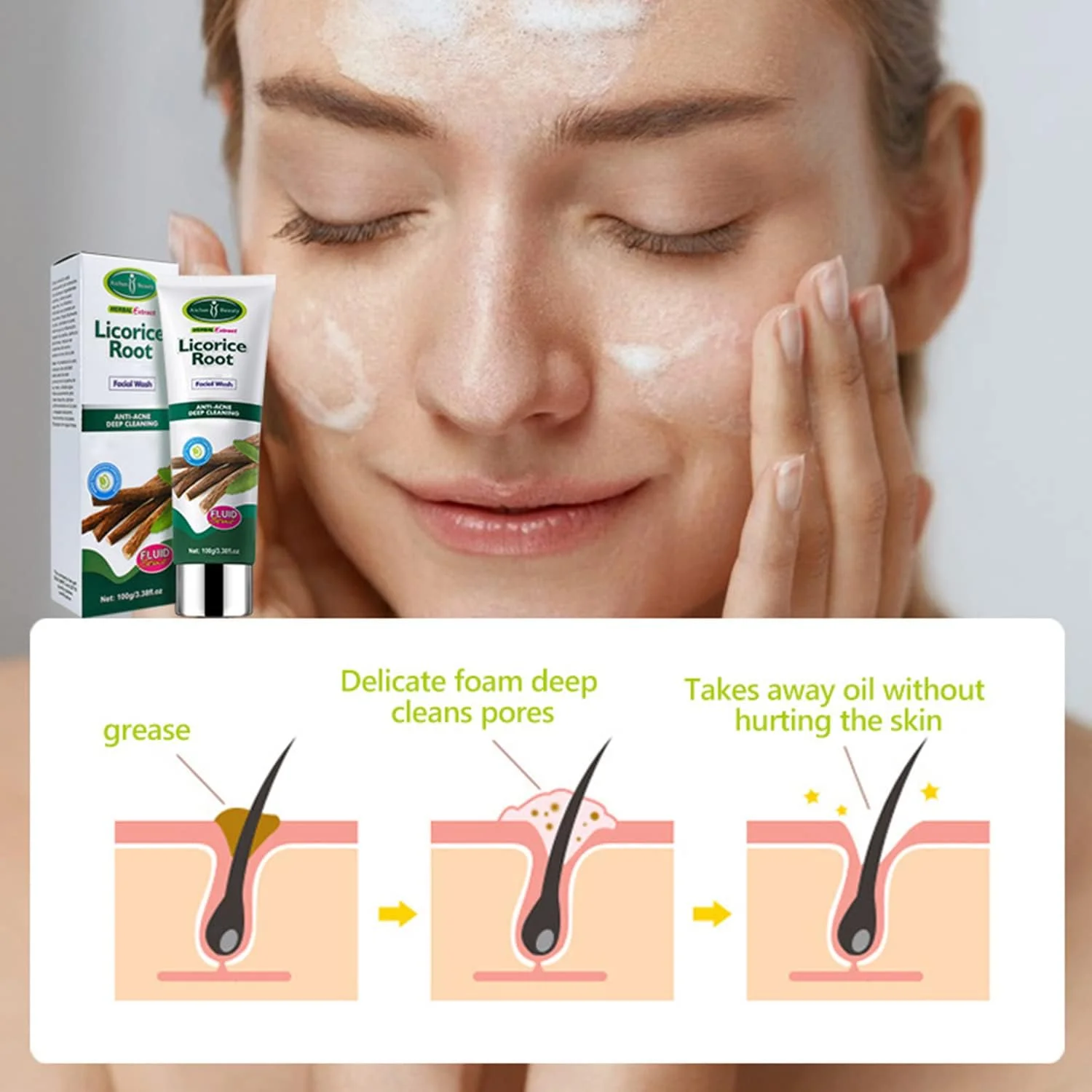 Aichun Beauty غسول جذور عرق السوس للتنظيف العميق وحب الشباب من ايتشن بيوتي