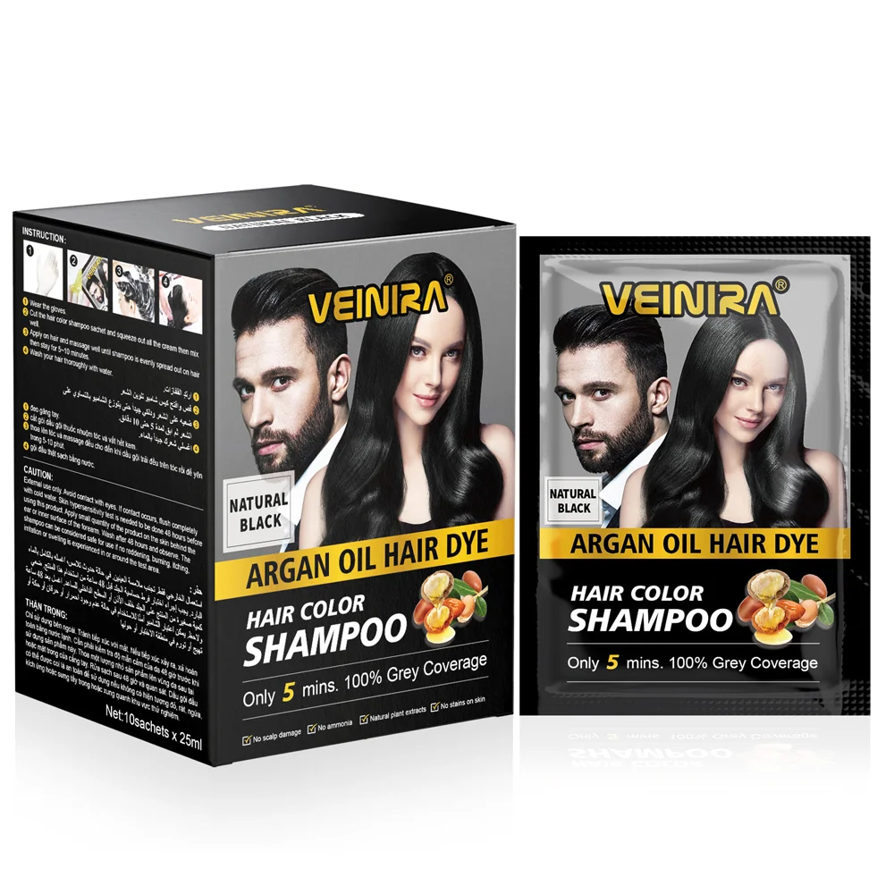 Шампунь для волос Venera 3 в 1 черный натуральный с маслом арганы и алоэ вера (25X10 мл)