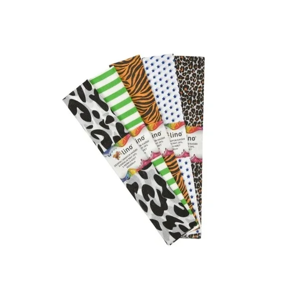 Lino Patterned Crepe Paper 5 patterns 5-pack (50 x 200 cm)