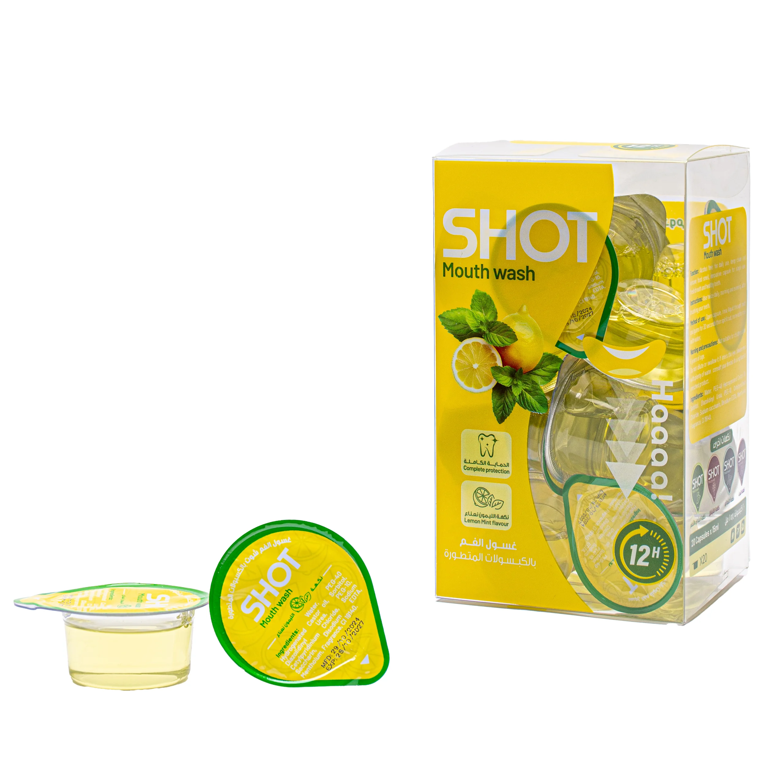 Shot Mouth Wash Lemon And Mint Flavor 20 pcs 15 ml