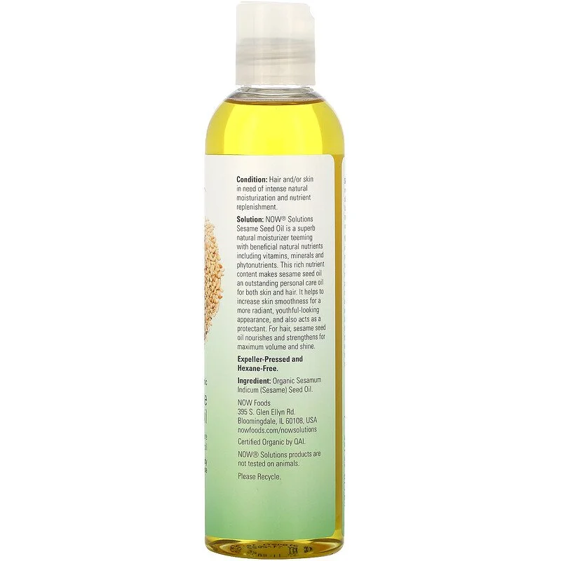NOW Organic Sesame Seed Oil, 237 ml