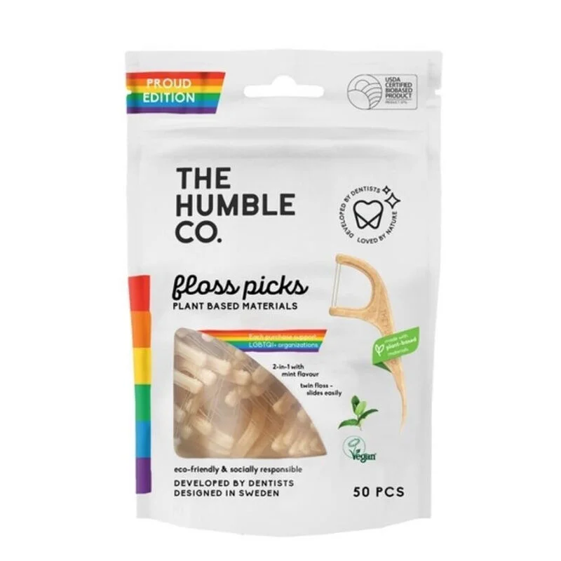 Humble Brush خيط تنظيف الأسنان بنكهة النعناع من ذا هامبل كو، 50 قطعة قوس قزح