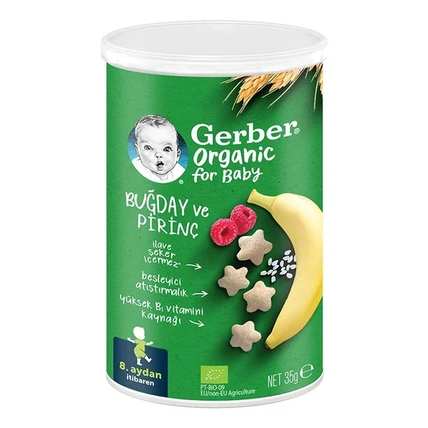 Gerber Organic Rice Wheat Banana And Raspberry Baby And Toddler Snack 35 gr
