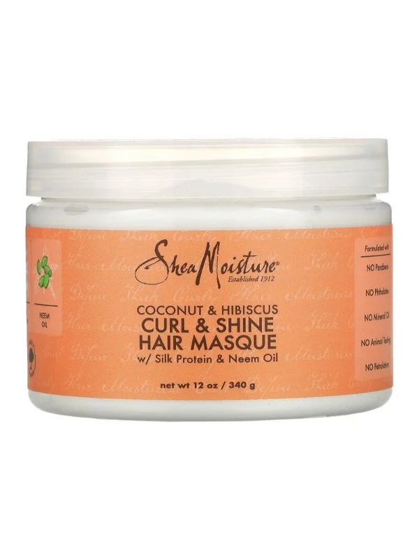 Shea Moisture Hair Mask For Frizz And Shine With Silk Protein, Neem Oil, Coconut And Hibiscus, 340 gm