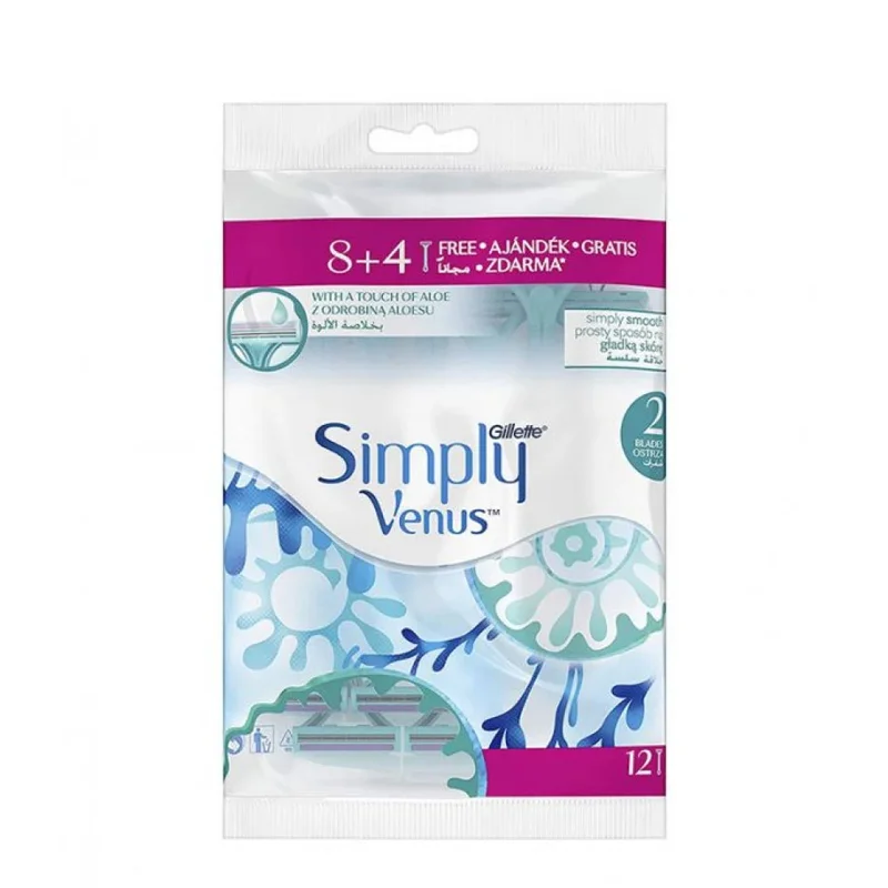 Бритва женская Gillette Simply Venus с 2 лезвиями, 12 штук (4+8)