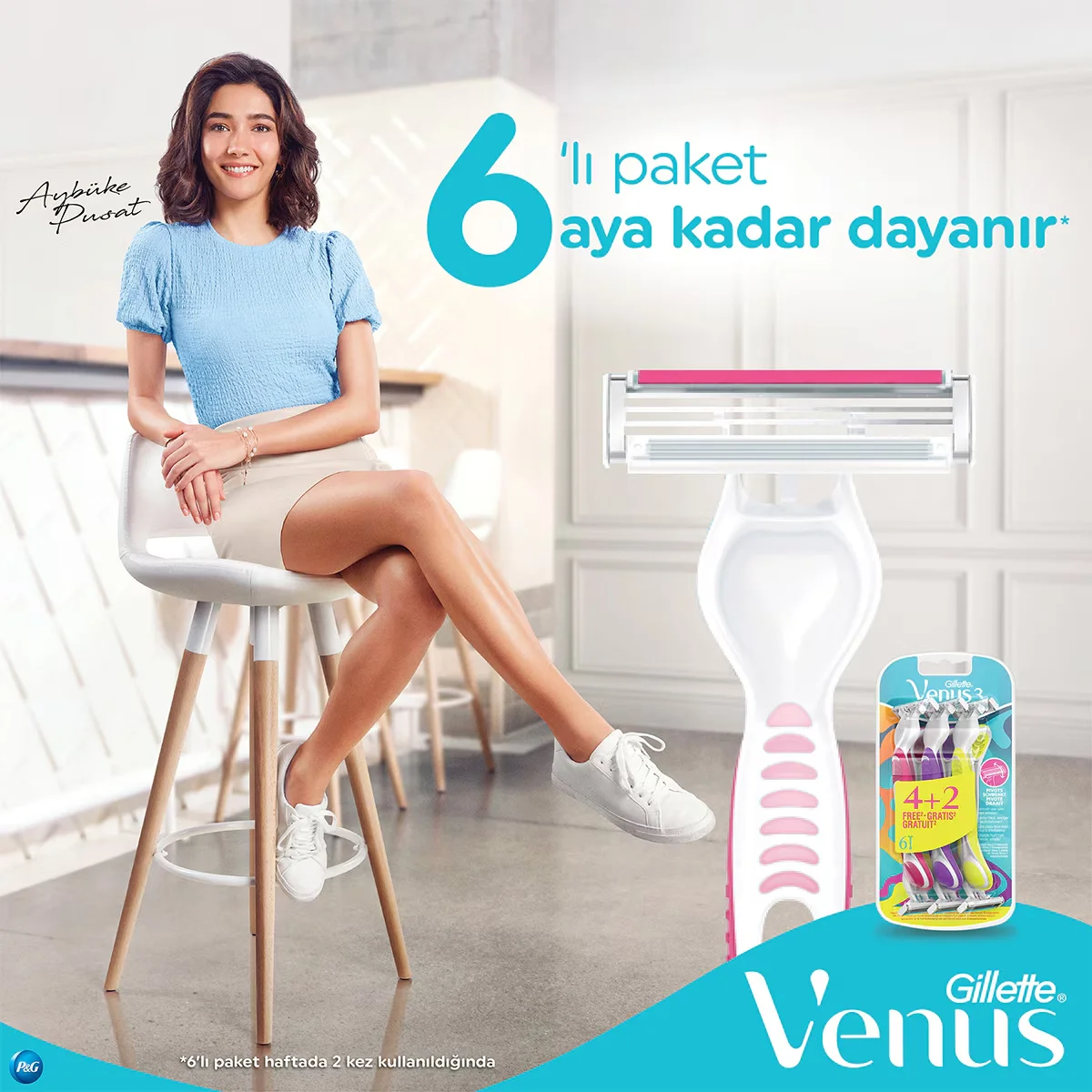 Gillette Venus Colorful 3 blade Disposable Women's Razor 4 + 2 pcs