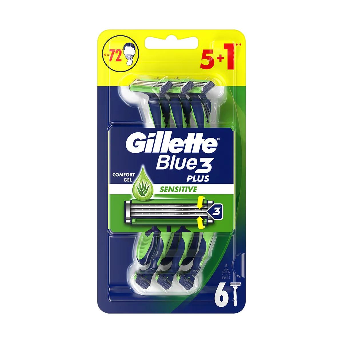 Gillette Blue3 sensitive Disposable Razor 6 pcs