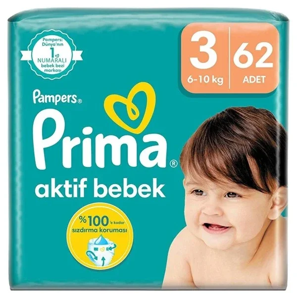 Prima Active Air Diapers 62 Count - Extra Dry & Microbead Absorbent