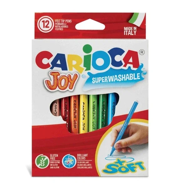 Carioca Joy Super Washable Felt Crayons - 12 Colors, Italy