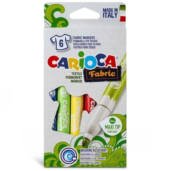 Carioca Maxi 6-Pack Fabric Crayons - Indelible Colors