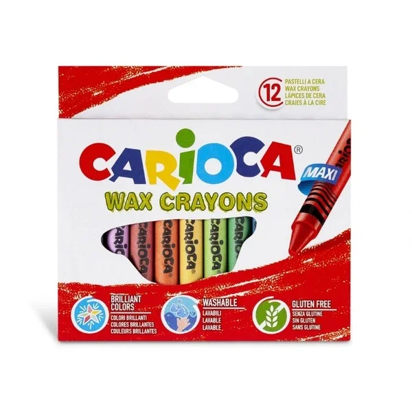 Carioca Maxi Washable Pastel Crayons - 12 Colors, 12mm Tip