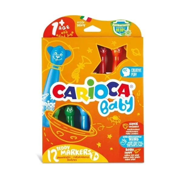 Carioca Teddy Jumbo 12-Pack Washable Felt Crayons for Kids