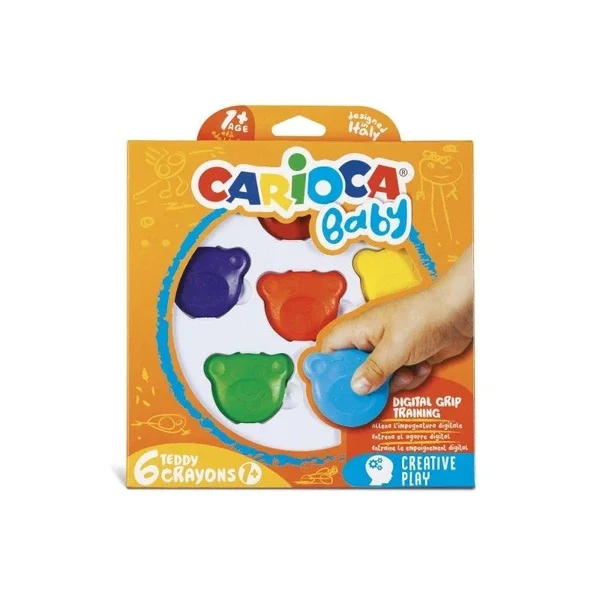 Carioca Teddy Baby Crayons 6-Pack for Kids 1+ Years