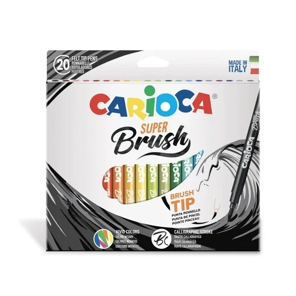 Carioca Super Brush Felt Pens 20 pcs - Washable, Bright Colors