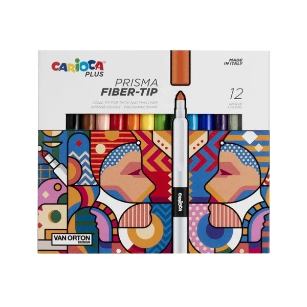 Carioca Plus Prisma Fiber Tip Felt Pens - 12 Colors, Made in Italy