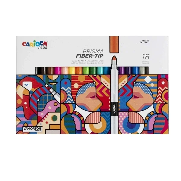 Carioca Plus Prisma 18 Color Fiber Tip Felt Pens - Italy