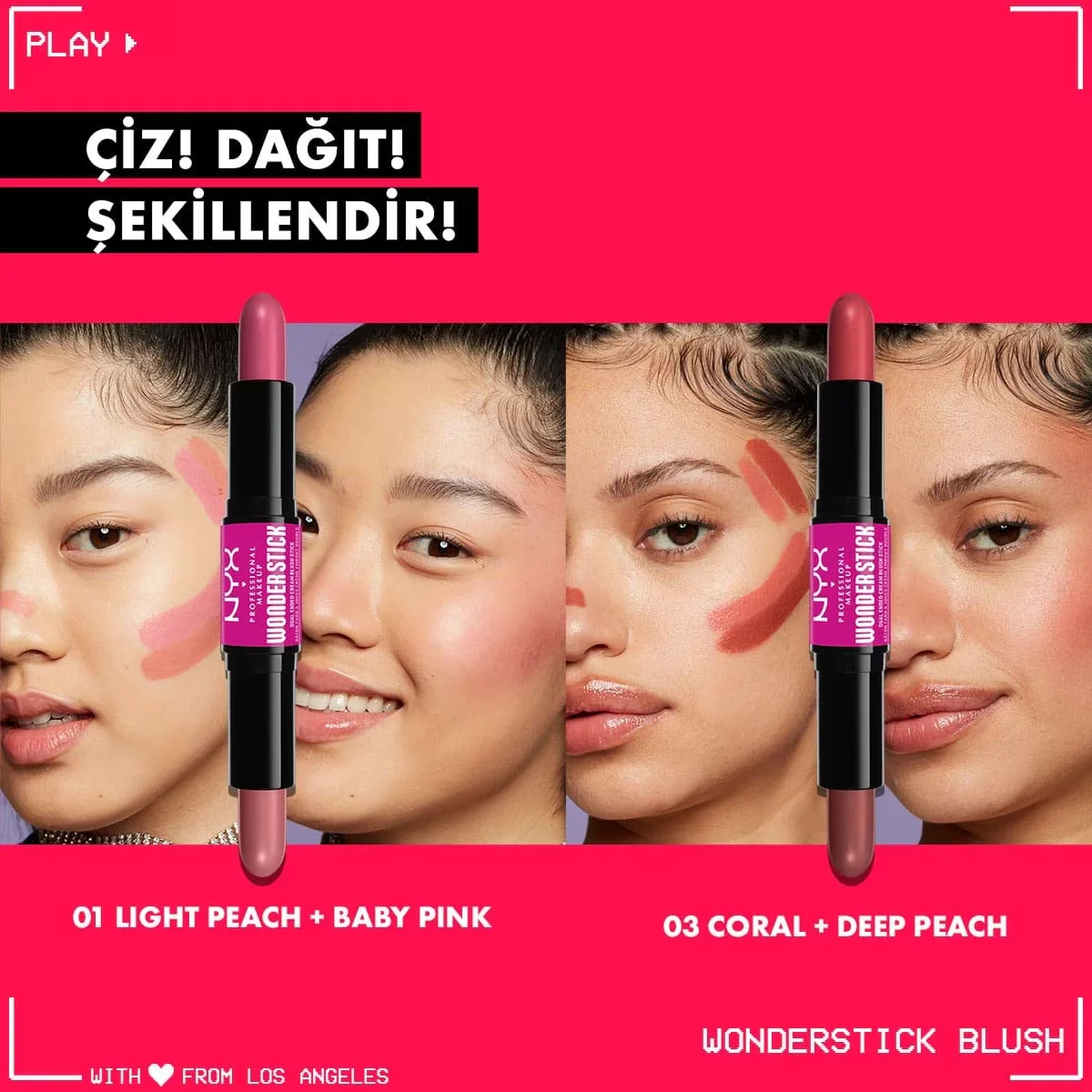 Nyx Wonder Stick Doppel-Seitiger Creme Rouge - Hellpfirsich &amp; Rosa