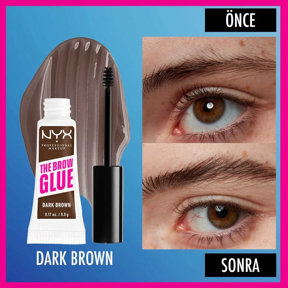 NYX ماسكارا تثبيت الحواجب من نيكس بروفيشنال ميك أب، لون بني غامق، غراء الحواجب الفوري