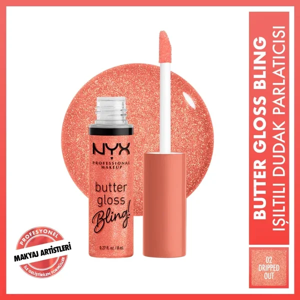 Nyx Professional Makeup Butter Gloss Bling Shimmer Lip Gloss 02 dripped Out