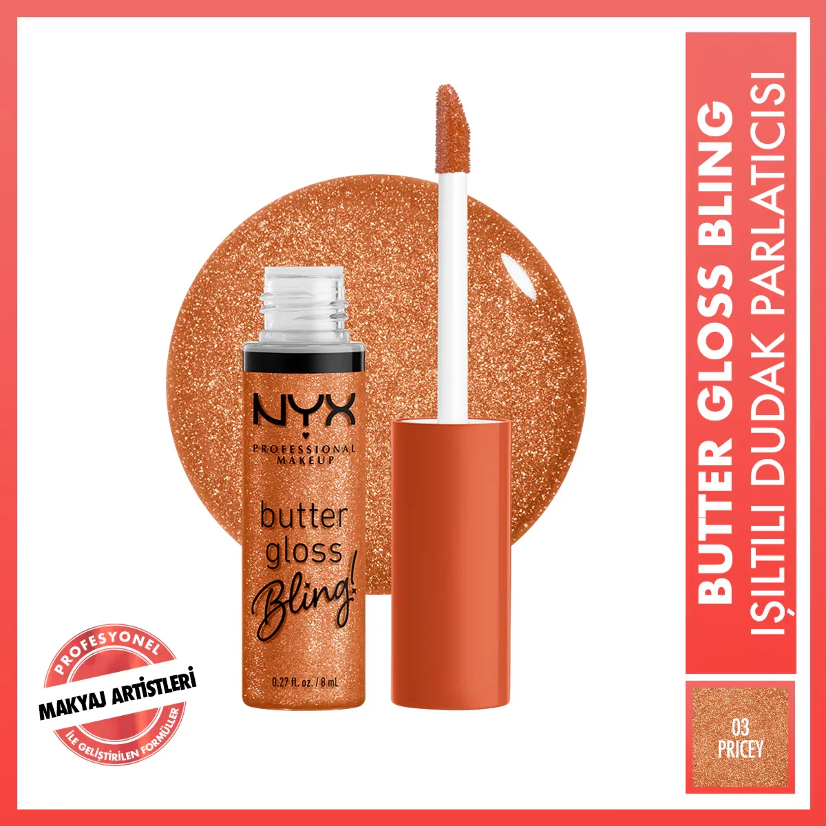 NYX ملمع شفاه لامع لامع من نيكس بروفيشنال ميك أب، رقم 03، باهظ الثمن