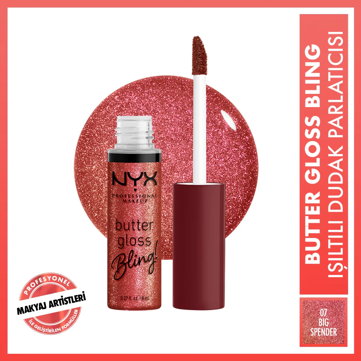 NYX ملمع شفاه لامع لامع من نيكس بروفيشنال ميك أب، 07 بيج سبندر
