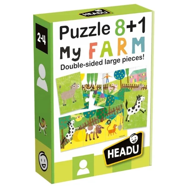 Headu Puzzle 8+1 farm - Double Sided (2-5 years Old)