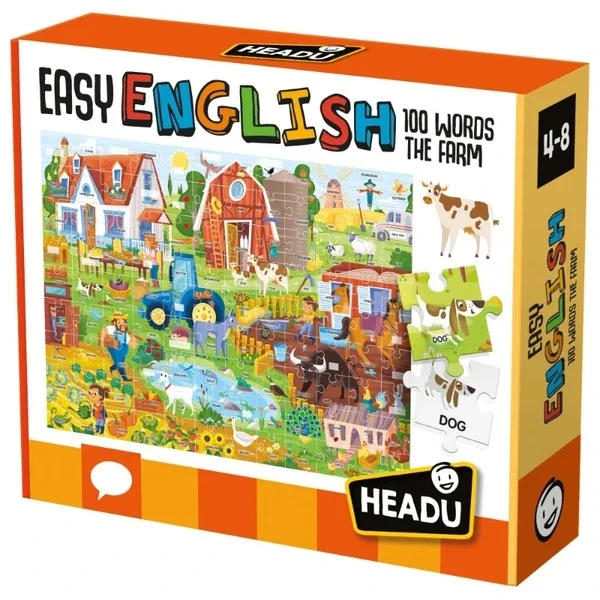 Headu Easy English 100 words Farm Puzzle (4-8 years Old)