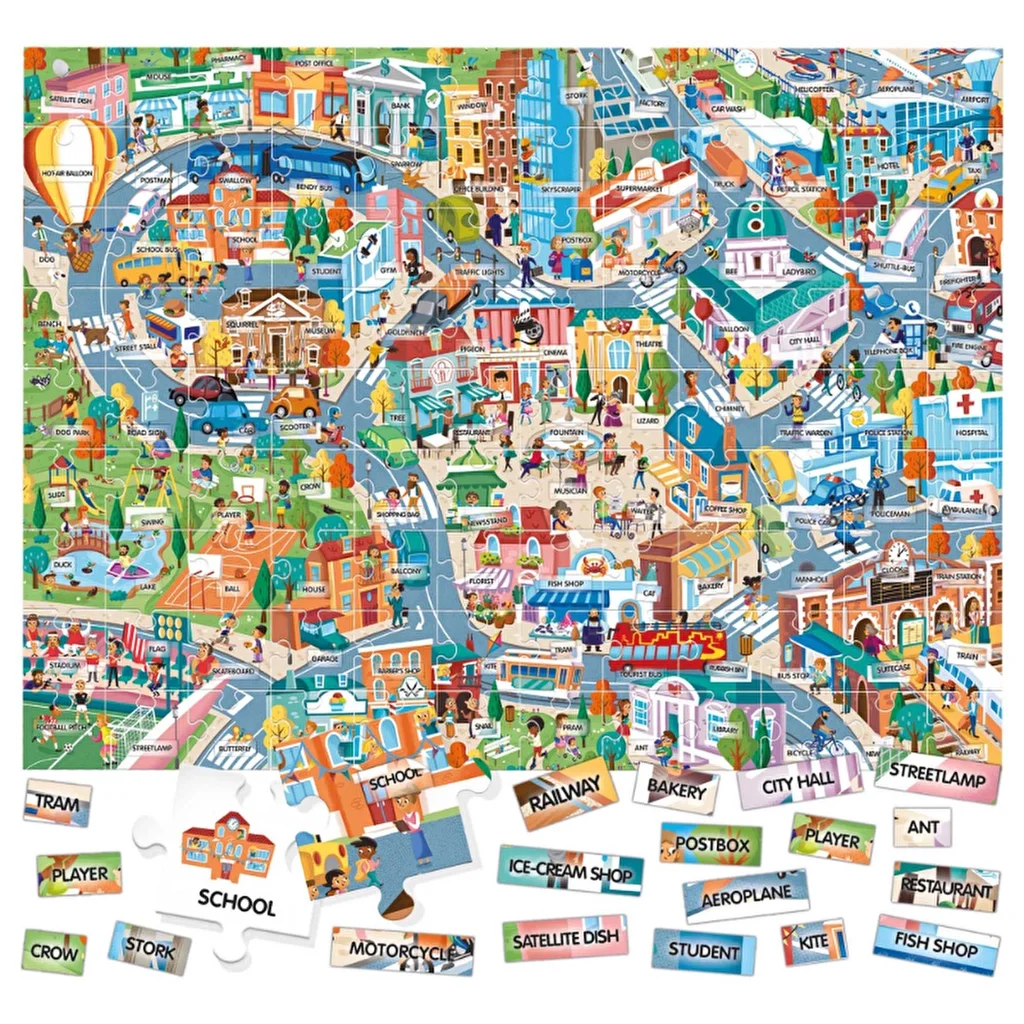Headu Easy English 100 words City Puzzle (4-8 years Old)