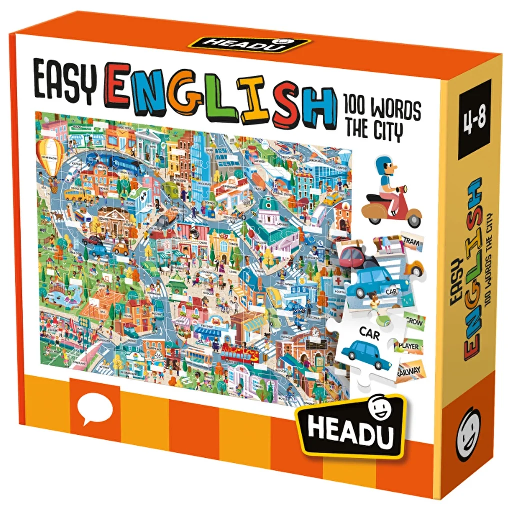 Headu Easy English Stadtpuzzle für Kinder - 100 Wörter (4-8)
