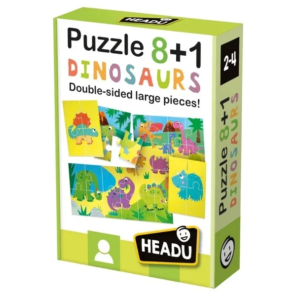 Headu Puzzle 8+1 dinosaurs - Double Sided (2-5 years Old)