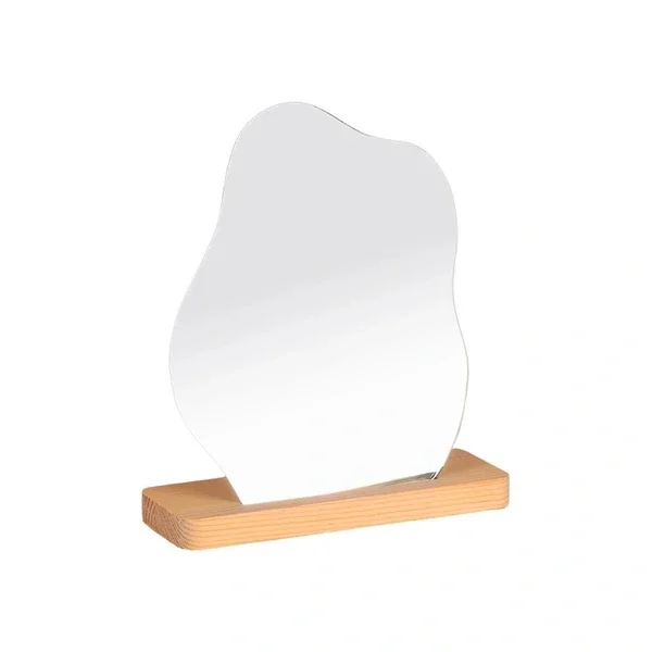 Evcazim Asymmetrical Wooden Makeup Mirror 25x20 cm - Unique Decor