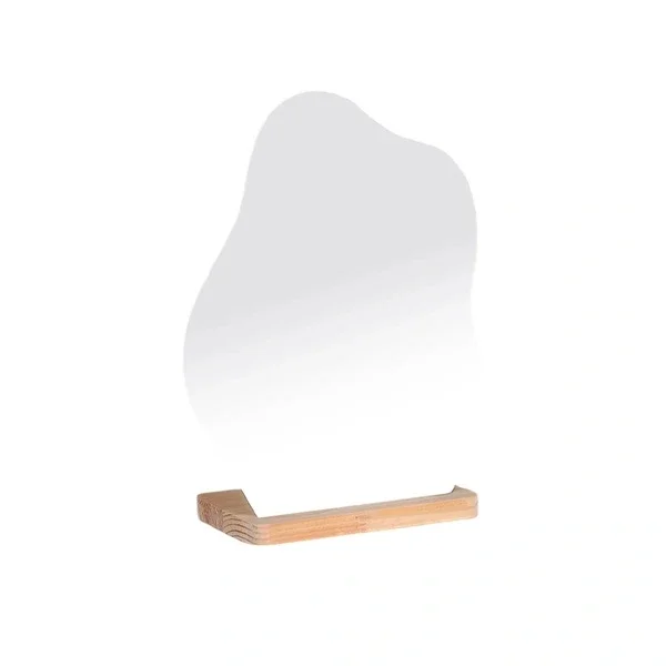 Evcazim Asymmetrical Wooden Makeup Mirror 35x28 cm - Elegant Design
